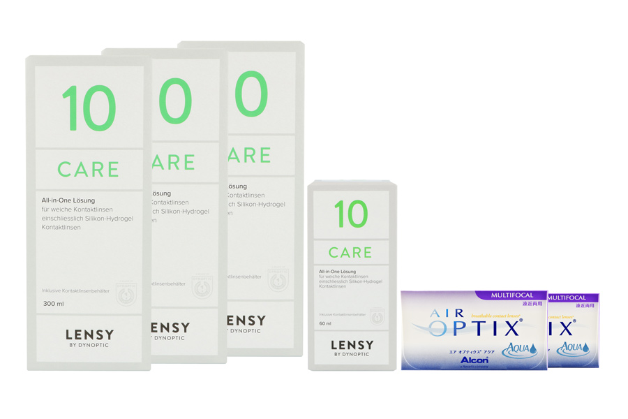 Sparpakete Kontaktlinsen mit Linsenmitteln Air Optix Multifocal 2 x 6 Monatslinsen + Lensy Care 10 Halbjahres-Sparpaket