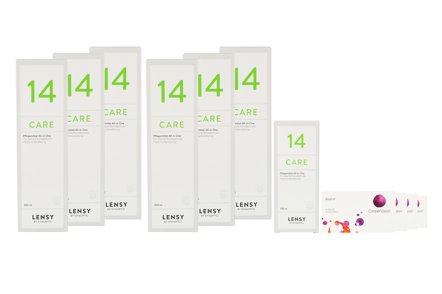 Sparpakete Kontaktlinsen mit Linsenmitteln Avaira Vitality 4 x 6 Monatslinsen + Lensy Care 14 Jahres-Sparpaket