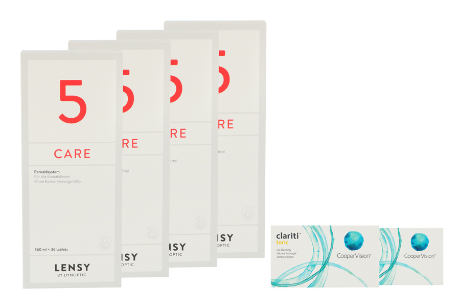 Sparpakete Kontaktlinsen mit Linsenmitteln Clariti toric 2 x 6 Monatslinsen + Lensy Care 5 Halbjahres-Sparpaket