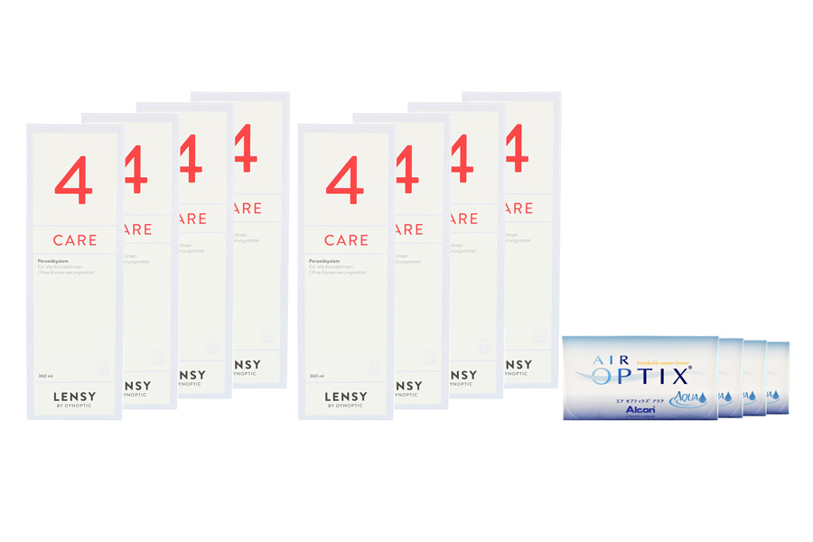 Sparpakete Kontaktlinsen mit Linsenmitteln Air Optix Aqua 4 x 6 Monatslinsen + Lensy Care 4 Jahres-Sparpaket