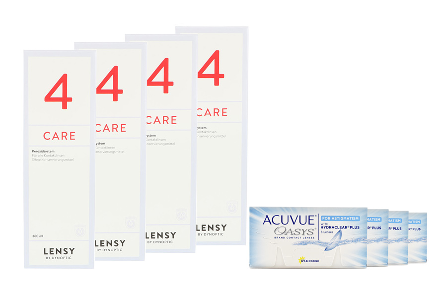 Sparpakete Kontaktlinsen mit Linsenmitteln Acuvue Oasys for Astigmatism 4 x 6 Zwei-Wochenlinsen + Lensy Care 4 Halbjahres-Sparpaket