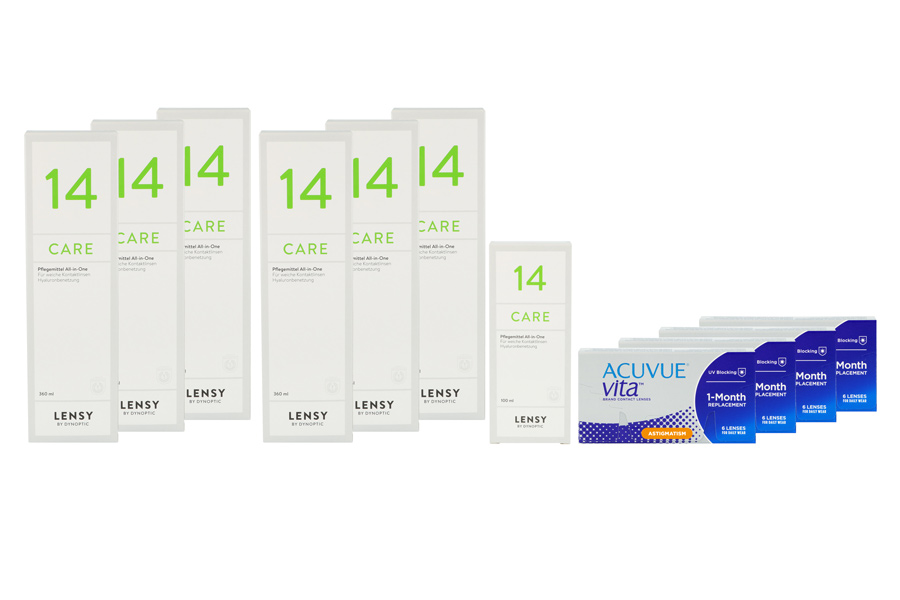 Sparpakete Kontaktlinsen mit Linsenmitteln Acuvue Vita for Astigmatism 4 x 6 Monatslinsen + Lensy Care 14 Jahres-Sparpaket