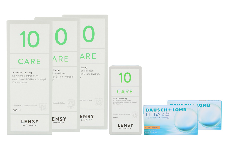 Sparpakete Kontaktlinsen mit Linsenmitteln Ultra for Astigmatism 2 x 6 Monatslinsen + Lensy Care 10 Halbjahrespaket