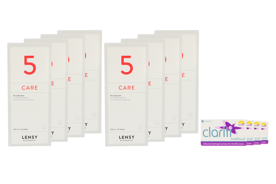 Sparpakete Kontaktlinsen mit Linsenmitteln Clariti multifocal 4 x 6 Monatslinsen + Lensy Care 5 Jahres-Sparpaket