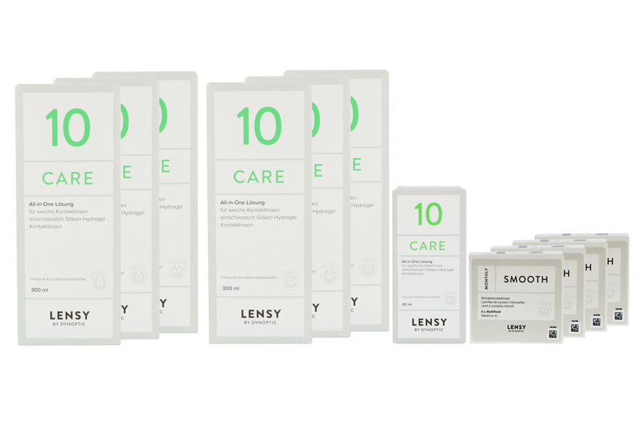 Sparpakete Kontaktlinsen mit Linsenmitteln Lensy Monthly Smooth Multifocal 4 x 6 Monatslinsen + Lensy Care 10 Jahres-Sparpaket