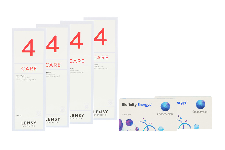 Sparpakete Kontaktlinsen mit Linsenmitteln Biofinity Energys 2 x 6 Monatslinsen + Lensy Care 4 Halbjahres-Sparpaket