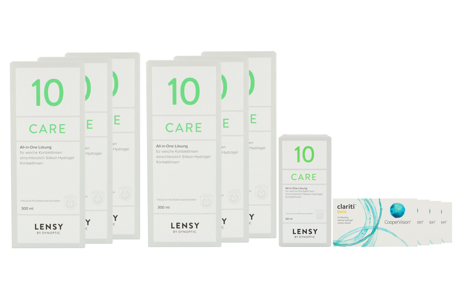 Sparpakete Kontaktlinsen mit Linsenmitteln Clariti toric 4 x 6 Monatslinsen + Lensy Care 10 Jahres-Sparpaket