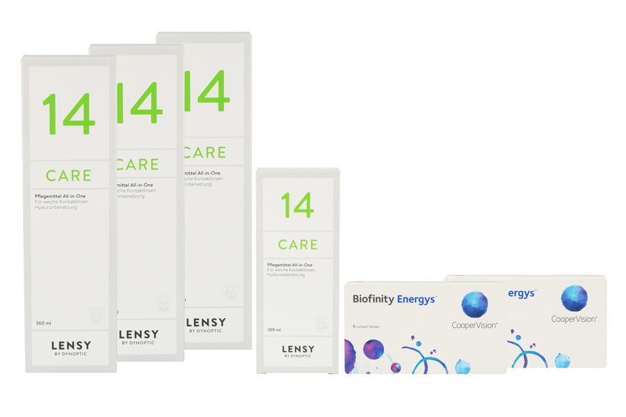 Sparpakete Kontaktlinsen mit Linsenmitteln Biofinity Energys 2 x 6 Monatslinsen + Lensy Care 14 Halbjahres-Sparpaket