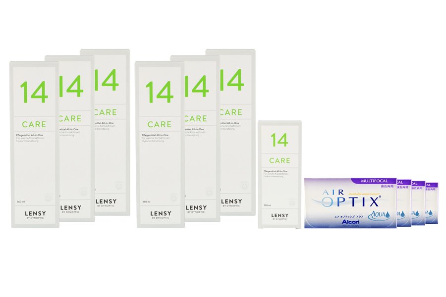Sparpakete Kontaktlinsen mit Linsenmitteln Air Optix Multifocal 4 x 6 Monatslinsen + Lensy Care 14 Jahres-Sparpaket