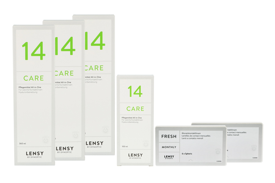 Sparpakete Kontaktlinsen mit Linsenmitteln Lensy Monthly Fresh Spheric 2 x 6 Monatslinsen + Lensy Care 14 Halbjahres-Sparpaket