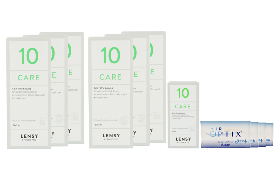 Sparpakete Kontaktlinsen mit Linsenmitteln Air Optix Aqua 4 x 6 Monatslinsen + Lensy Care 10 Jahres-Sparpaket