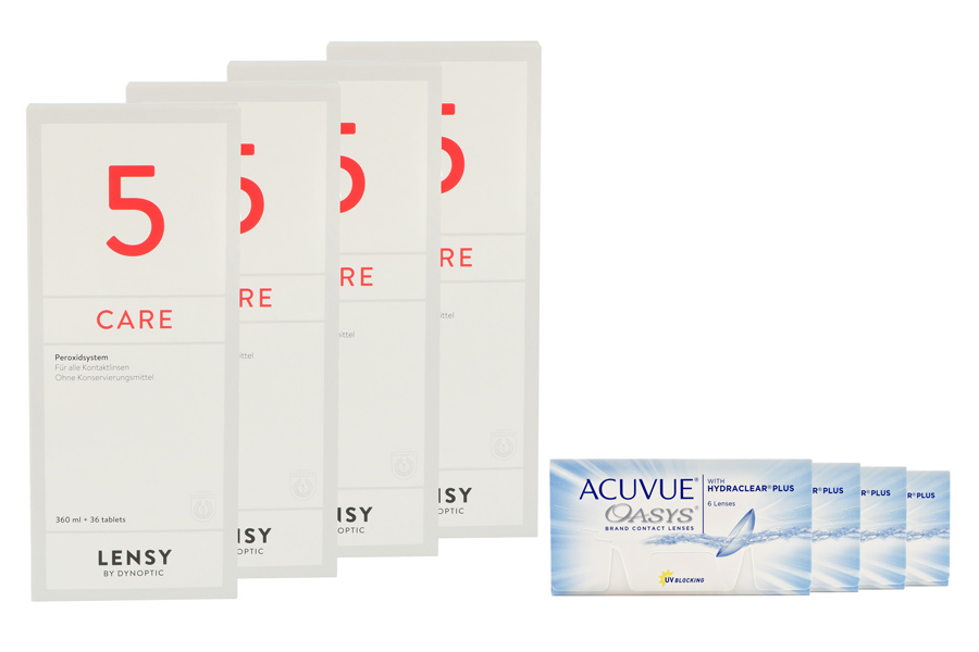Sparpakete Kontaktlinsen mit Linsenmitteln Acuvue Oasys 4 x 6 Zwei-Wochenlinsen + Lensy Care 5 Halbjahres-Sparpaket