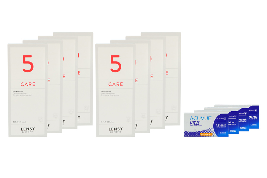 Sparpakete Kontaktlinsen mit Linsenmitteln Acuvue Vita for Astigmatism 4 x 6 Monatslinsen + Lensy Care 5 Jahres-Sparpaket