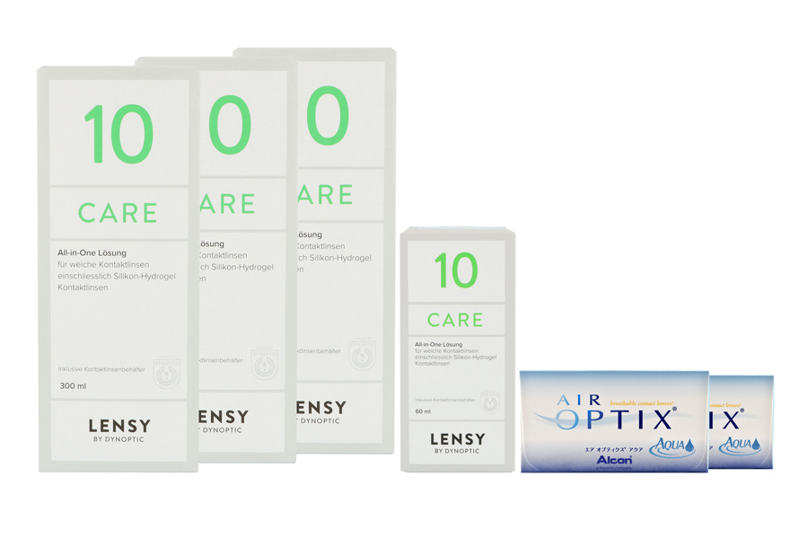 Sparpakete Kontaktlinsen mit Linsenmitteln Air Optix Aqua 2 x 6 Monatslinsen + Lensy Care 10 Halbjahres-Sparpaket