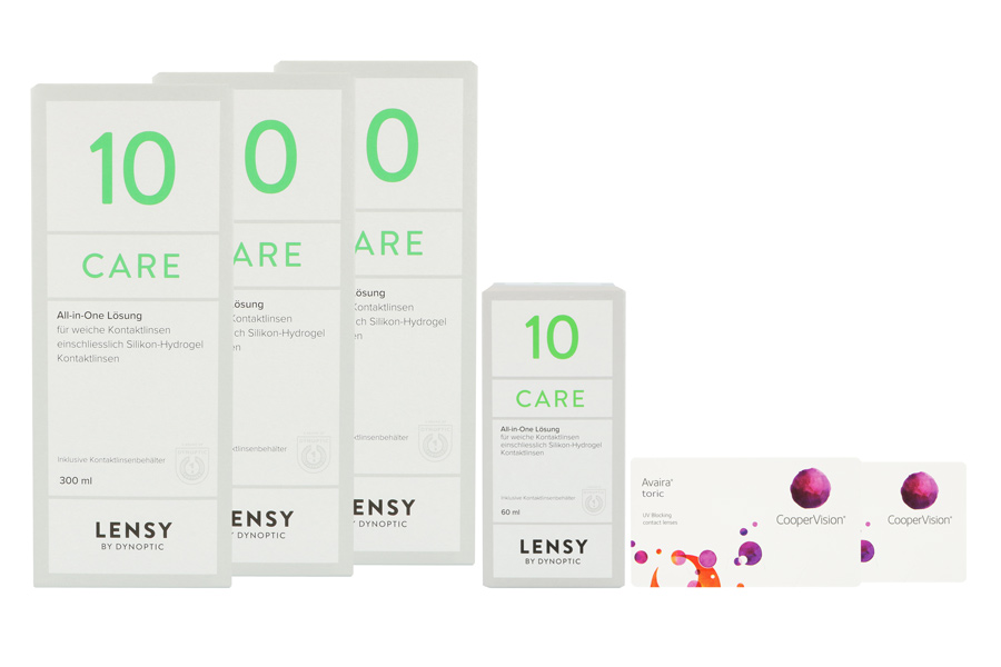 Sparpakete Kontaktlinsen mit Linsenmitteln Avaira toric Vitality 2 x 6 Monatslinsen + Lensy Care 10 Halbjahrespaket