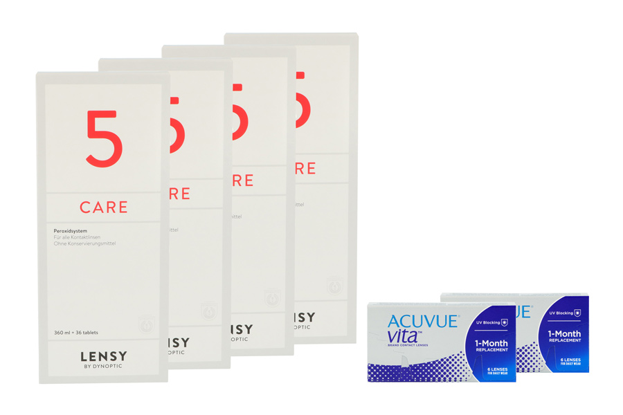 Sparpakete Kontaktlinsen mit Linsenmitteln Acuvue Vita 2 x 6 Monatslinsen + Lensy Care 5 Halbjahres-Sparpaket