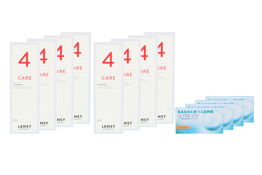 Sparpakete Kontaktlinsen mit Linsenmitteln Ultra for Astigmatism 4 x 6 Monatslinsen + Lensy Care 4 Jahres-Sparpaket