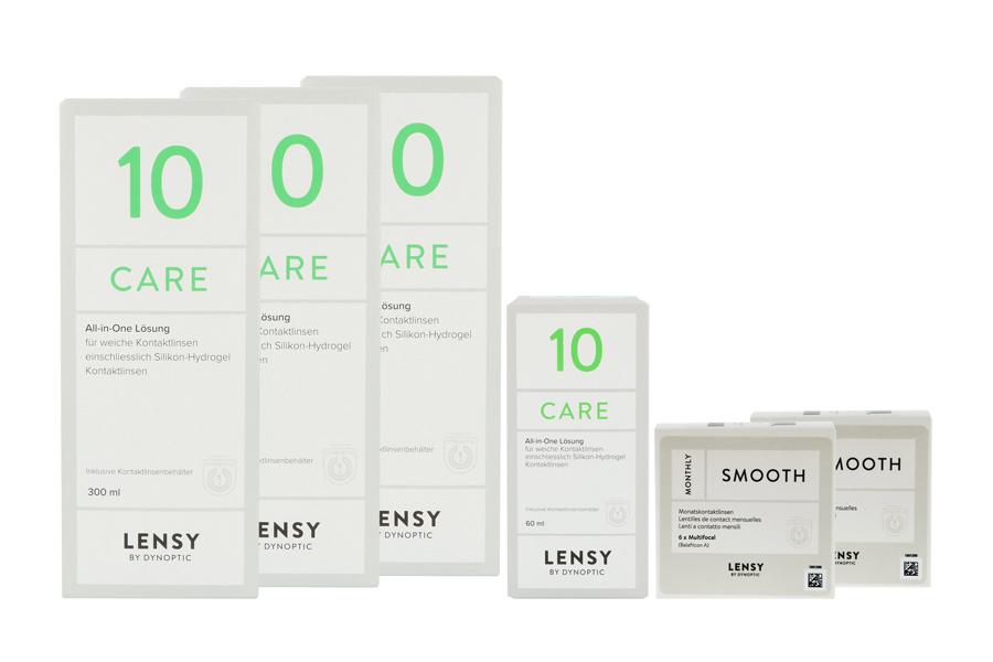 Sparpakete Kontaktlinsen mit Linsenmitteln Lensy Monthly Smooth Multifocal 2 x 6 Monatslinsen + Lensy Care 10 Halbjahres-Sparpaket