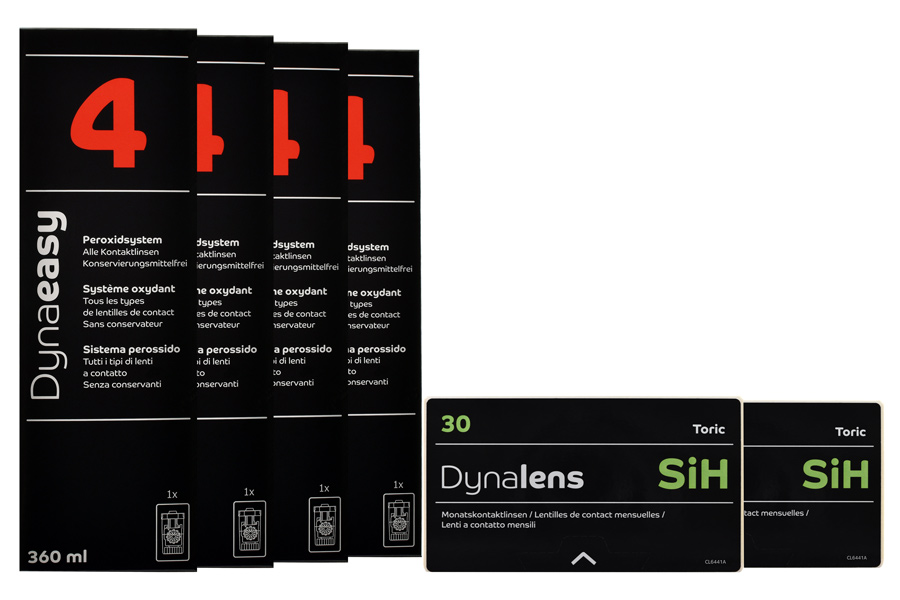 Sparpakete Kontaktlinsen mit Linsenmitteln Dynalens 30 SiH Toric 2 x 6 Monatslinsen + Dynaeasy 4 Halbjahres-Sparpaket