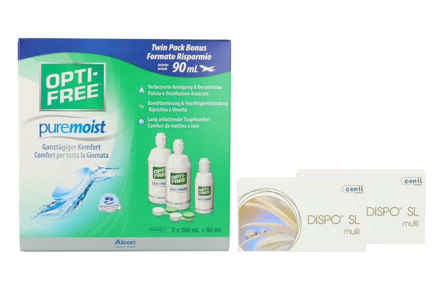 Sparpakete Kontaktlinsen mit Linsenmitteln Dispo SL Multi 2 x 6 Monatslinsen + Opti Free Pure Moist Halbjahres-Sparpaket