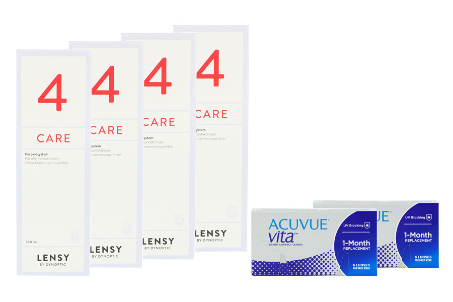 Sparpakete Kontaktlinsen mit Linsenmitteln Acuvue Vita 2 x 6 Monatslinsen + Lensy Care 4 Halbjahres-Sparpaket