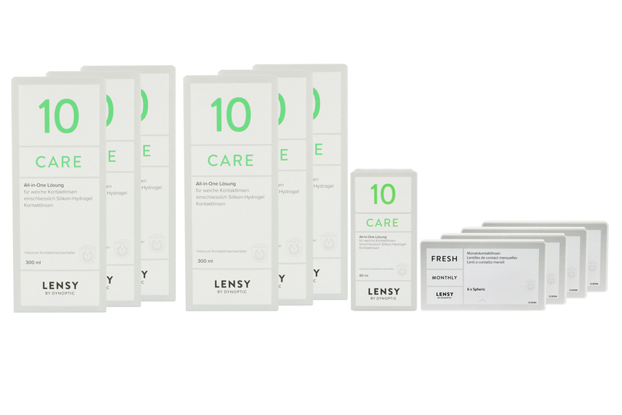 Sparpakete Kontaktlinsen mit Linsenmitteln Lensy Monthly Fresh Spheric 4 x 6 Monatslinsen + Lensy Care 10 Jahres-Sparpaket