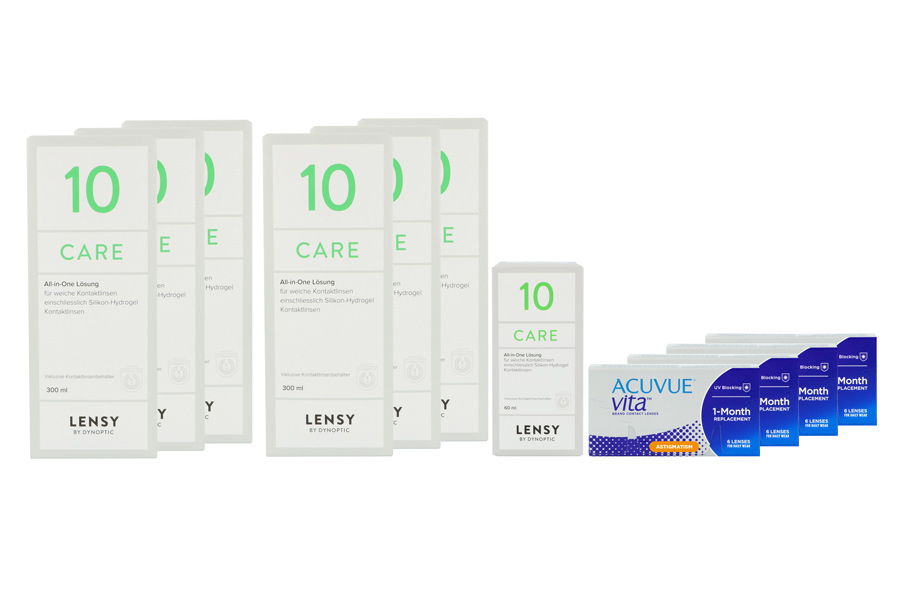 Sparpakete Kontaktlinsen mit Linsenmitteln Acuvue Vita for Astigmatism 4 x 6 Monatslinsen + Lensy Care 10 Jahres-Sparpaket