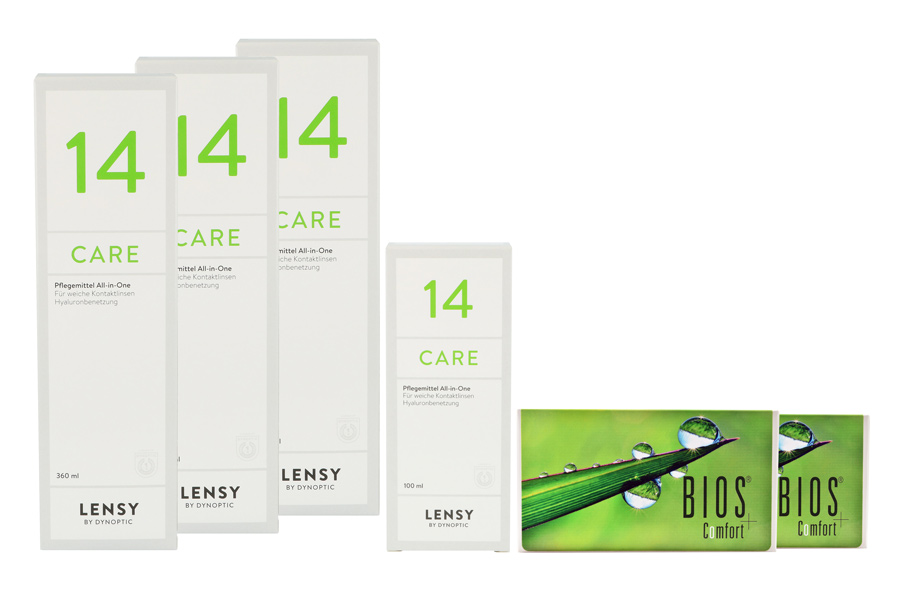 Sparpakete Kontaktlinsen mit Linsenmitteln Bios Comfort 2 x 6 Monatslinsen + Lensy Care 14 Halbjahres-Sparpaket