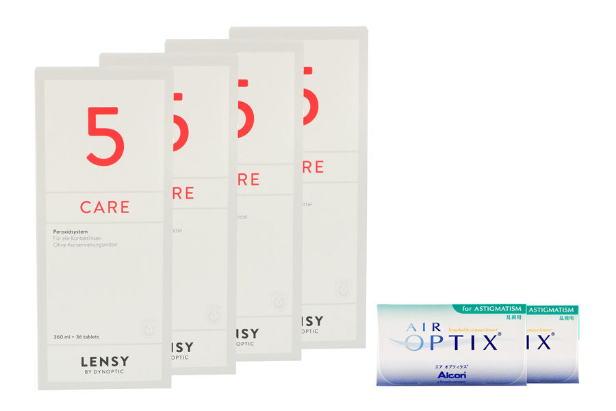 Sparpakete Kontaktlinsen mit Linsenmitteln Air Optix for Astigmatism 2 x 6 Monatslinsen + Lensy Care 5 Halbjahres-Sparpaket