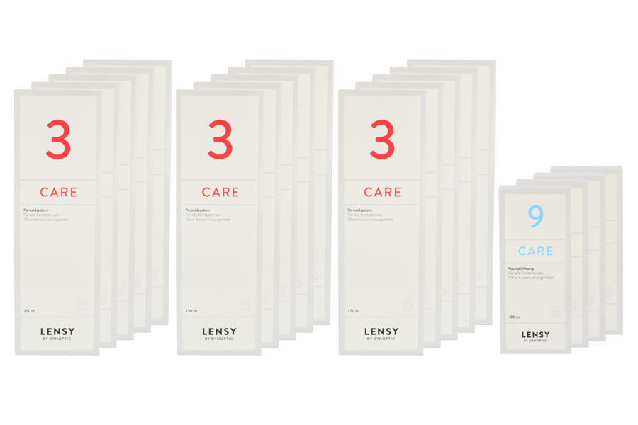 Sparpakete Linsenmittel Lensy Care 3 Multipack für 12 Monate Peroxidlösung + Kochsalzlösung