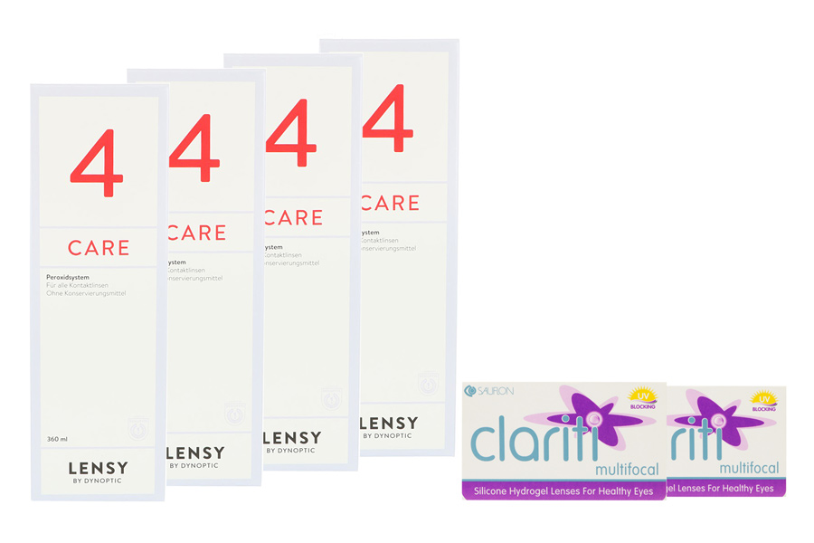 Sparpakete Kontaktlinsen mit Linsenmitteln Clariti multifocal 2 x 6 Monatslinsen + Lensy Care 4 Halbjahres-Sparpaket
