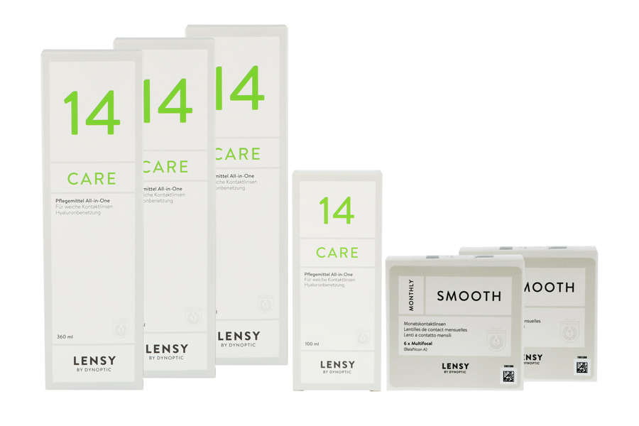 Sparpakete Kontaktlinsen mit Linsenmitteln Lensy Monthly Smooth Multifocal 2 x 6 Monatslinsen + Lensy Care 14 Halbjahres-Sparpaket