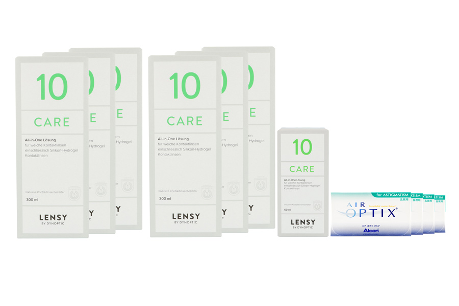 Sparpakete Kontaktlinsen mit Linsenmitteln Air Optix for Astigmatism 4 x 6 Monatslinsen + Lensy Care 10 Jahres-Sparpaket