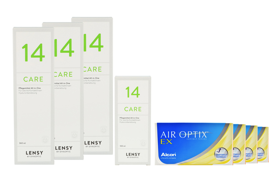 Sparpakete Kontaktlinsen mit Linsenmitteln Air Optix EX 4 x 3 Monatslinsen + Lensy Care 14 Halbjahres-Sparpaket