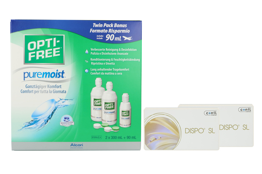 Sparpakete Kontaktlinsen mit Linsenmitteln Dispo SL 2 x 6 Monatslinsen + Opti Free Pure Moist Halbjahres-Sparpaket
