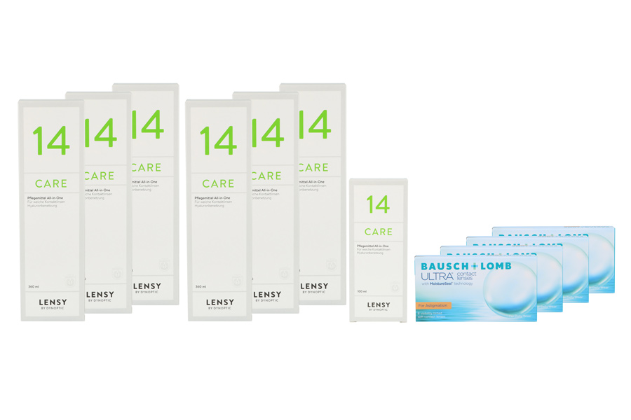 Sparpakete Kontaktlinsen mit Linsenmitteln Ultra for Astigmatism 4 x 6 Monatslinsen + Lensy Care 14 Jahres-Sparpaket