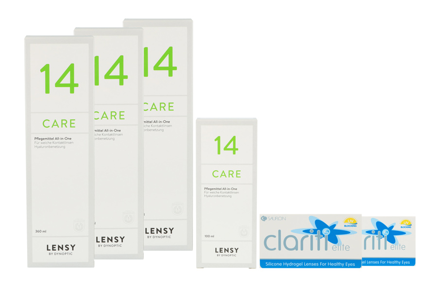 Sparpakete Kontaktlinsen mit Linsenmitteln Clariti Elite 2 x 6 Monatslinsen + Lensy Care 14 Halbjahres-Sparpaket