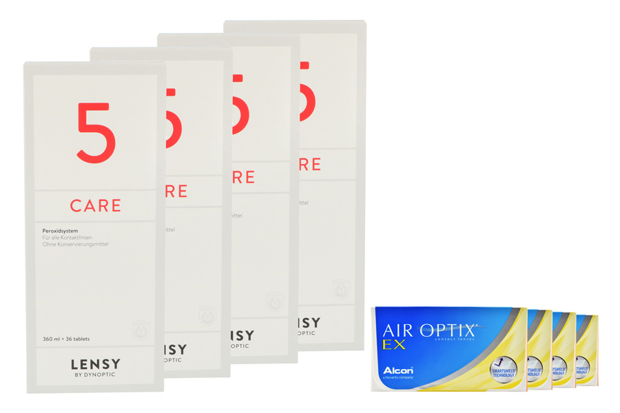 Sparpakete Kontaktlinsen mit Linsenmitteln Air Optix EX 4 x 3 Monatslinsen + Lensy Care 5 Halbjahres-Sparpaket
