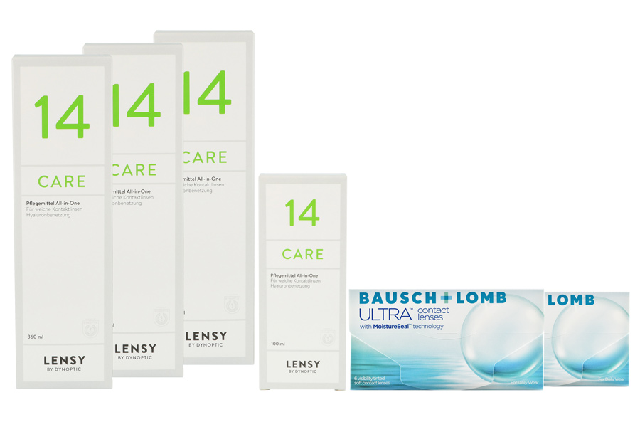 Sparpakete Kontaktlinsen mit Linsenmitteln Ultra 2 x 6 Monatslinsen + Lensy Care 14 Halbjahrespaket