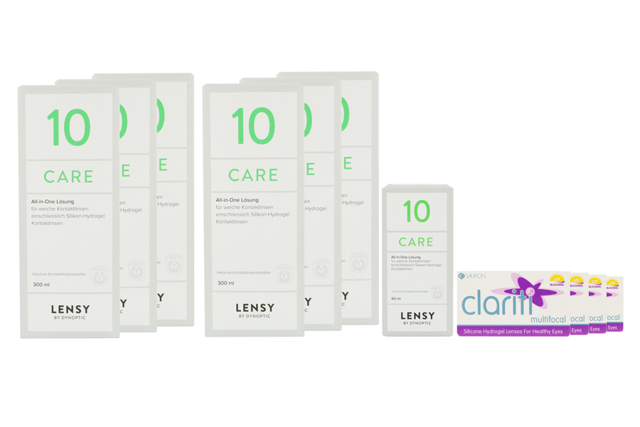 Sparpakete Kontaktlinsen mit Linsenmitteln Clariti multifocal 4 x 6 Monatslinsen + Lensy Care 10 Jahres-Sparpaket