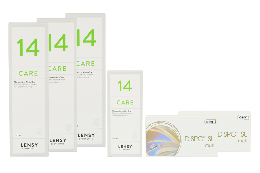 Sparpakete Kontaktlinsen mit Linsenmitteln Dispo SL Multi 2 x 6 Monatslinsen + Lensy Care 14 Halbjahres-Sparpaket