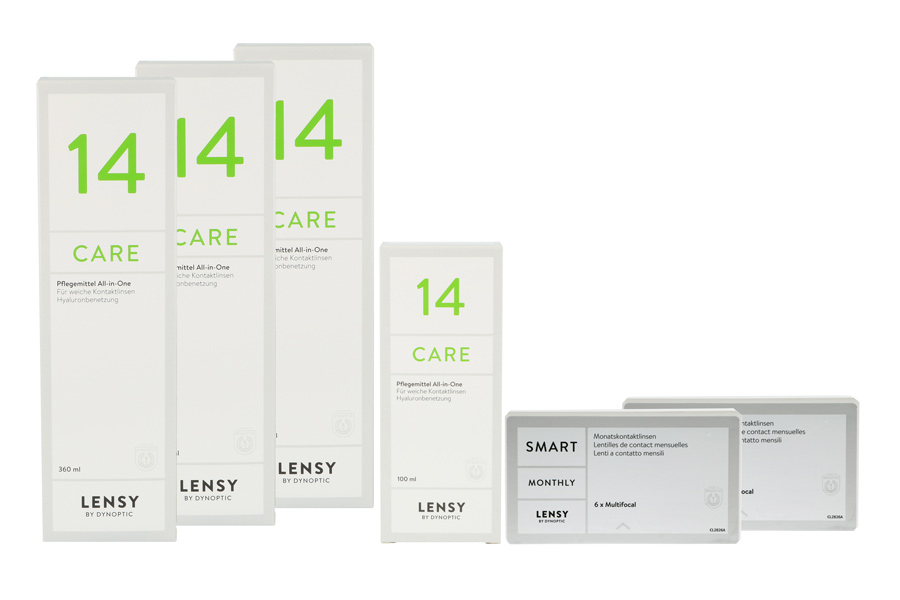 Sparpakete Kontaktlinsen mit Linsenmitteln Lensy Monthly Smart Multifocal 2 x 6 Monatslinsen + Lensy Care 14 Halbjahres-Sparpaket