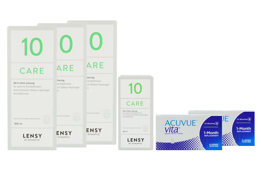 Sparpakete Kontaktlinsen mit Linsenmitteln Acuvue Vita 2 x 6 Monatslinsen + Lensy Care 10 Halbjahres-Sparpaket