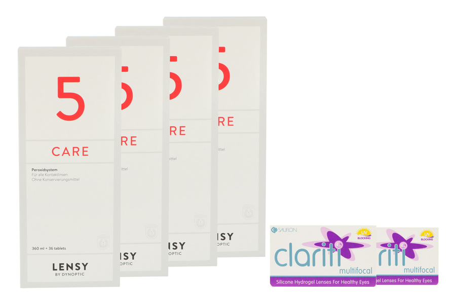Sparpakete Kontaktlinsen mit Linsenmitteln Clariti multifocal 2 x 6 Monatslinsen + Lensy Care 5 Halbjahres-Sparpaket
